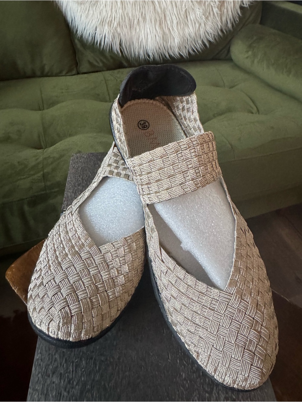 bernie mev. Beige Woven Mary Jane Flats